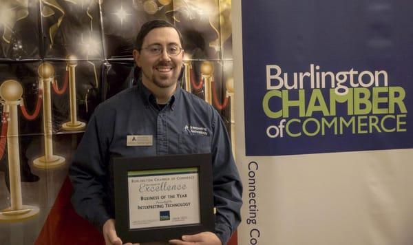 Interpreting Technology was honored as business of the year by the Burlington Chamber of Commerce.