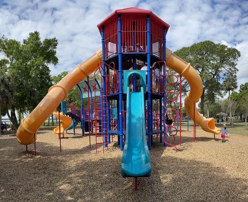 Kids playgrounds w 6 slides, R E Olds Park, Oldsmar, by Westchase, Tampa Bay