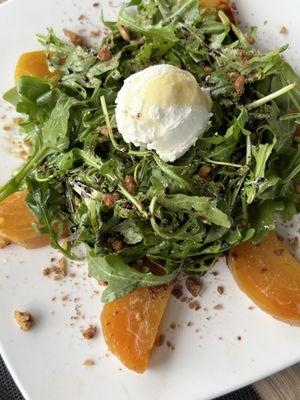 Arugula and Roasted Beet Salad - arugula, beets, cinnamon walnuts, honey goat cheese, champagne vinaigrette, balsamic glaze drizzle.