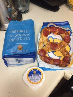 The pizza pretzel with cheese sauce on the side