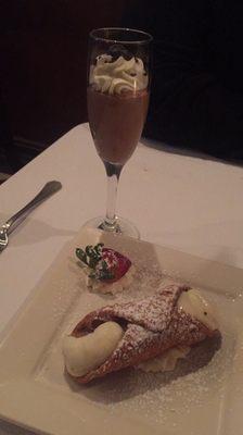 Chocolate mousse and cannoli for dessert!