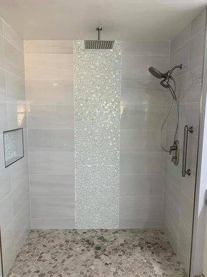 Mosaic waterfall tile shower