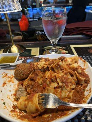 Sorry plate looks messy but pasta and sauce were great, meatballs too finely ground and exact same size. They screamed Cisco..