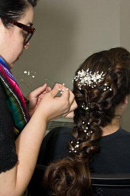 Becky worked for hours to make this beautiful braid for my wedding and then decorated it. The highlights were also done by her at the Salon.