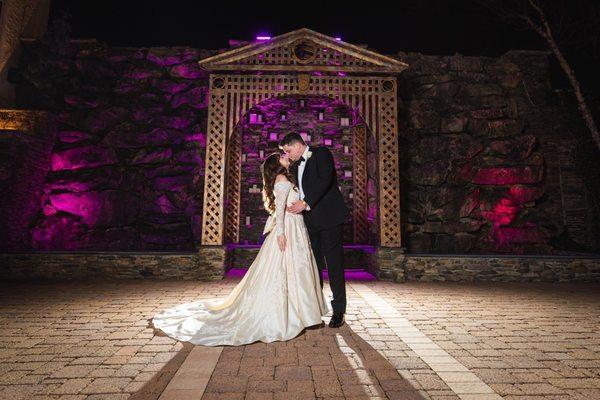 Bride and groom kissing