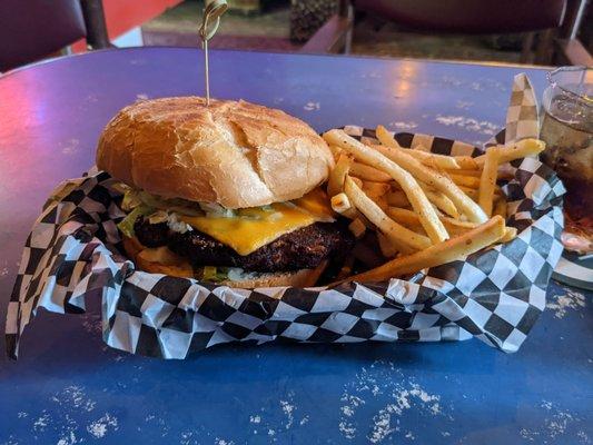 Veggie burger and fries