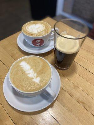 maple bourbon latte, vanilla bean latte, & nitro cold brew