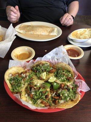 Street Tacos and lengua chipotle burrito.