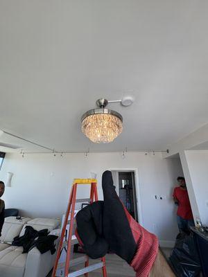 Install new chandelier, a different location for clients request