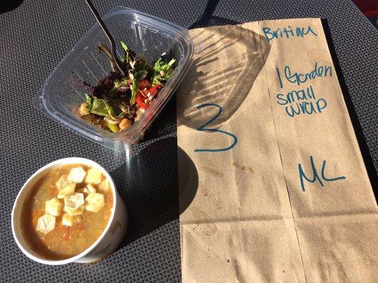 Incorrect order #1: the brown bag says garden small wrap and my friend got a (really) small salad instead