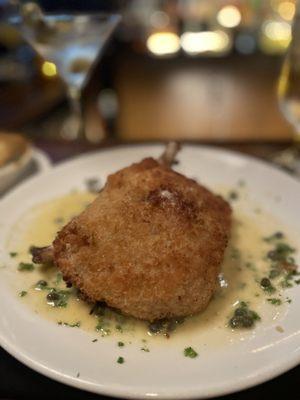 Panko crusted pork chops in a beurre blanc sauce