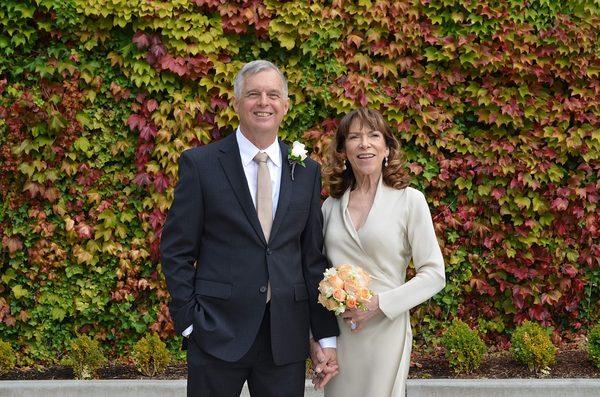 Autumn marriage wearing the perfect suit.  Thanks, Terry!