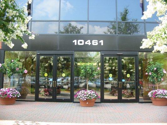 Entrance to the building with ATM and branch immediately inside to the left