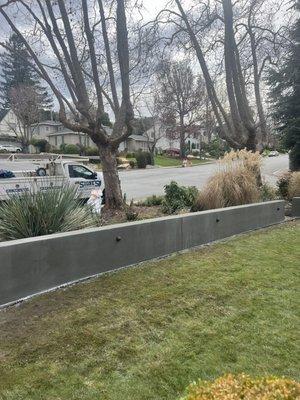 concrete garden wall with recessed lights