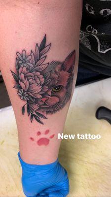 Cat tattoo after it was done