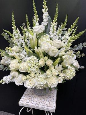 White flower sympathy arrangement