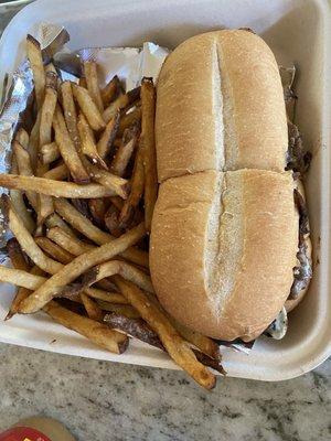 Philly cheesesteak and fries