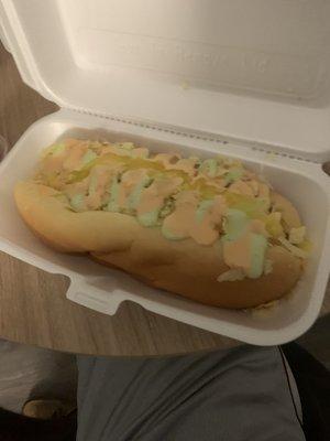 The Chilean Dog. Reminded me of a Skyline Chili cheese coney for some reason