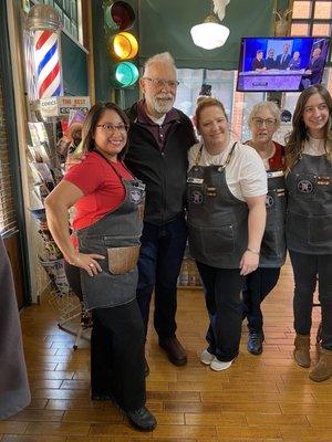 Mayor Tate and Main St. Barber Shop's Vanessa, Kelli, Helene and Victoria.