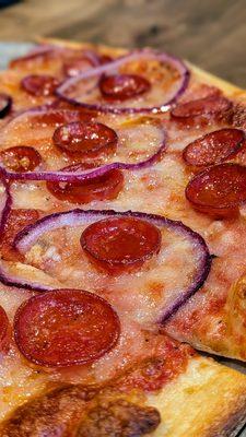 build your own with pepperoni, garlic, and red onion