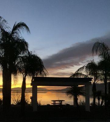 View at the lake during sunrise.