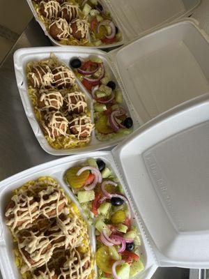 Kibbeh plate with rice and salad