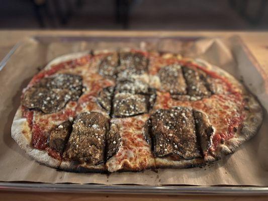 Eggplant parmigiana pizza