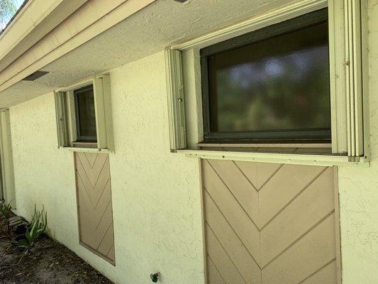 Old awning windows to be replaced with slider.