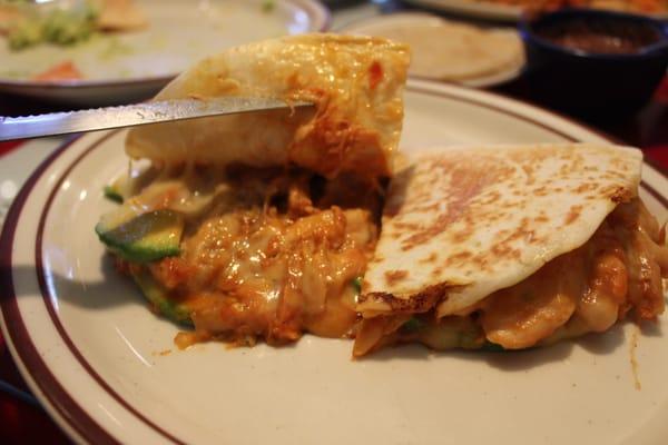 inside of chicken quesadilla