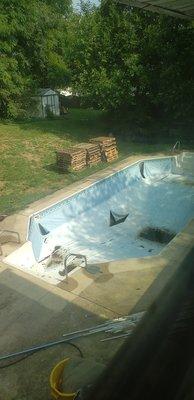 This is just a photo of the beginning of the process of removing the old pool liner.