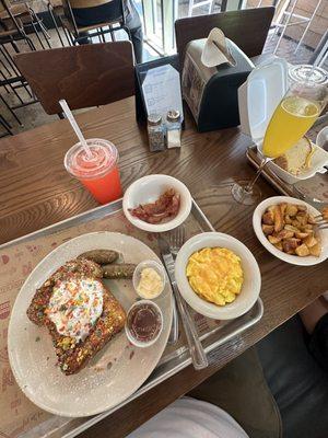 Cereal french toast  Pink lemonade