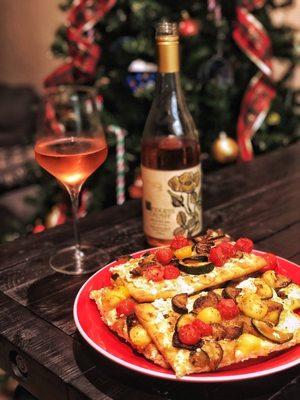 Pinot rose paired perfectly with zucchini and tomato flatbread