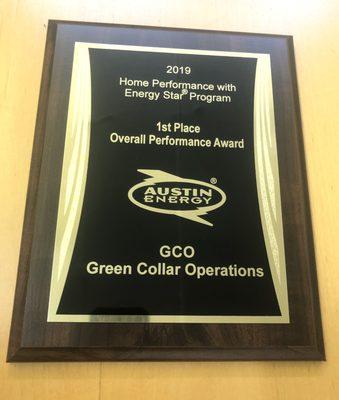 Green Collar got 1st place for Austin Energy HPWES program 2019, we like saving energy for homeowners and we do the BEST job in town!