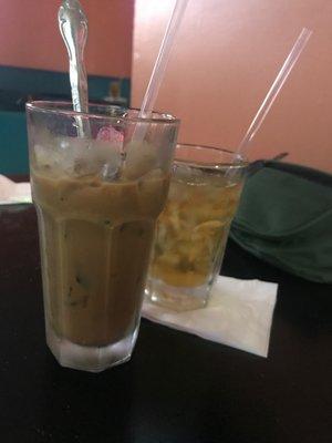 iced medium coffee and complimentary tea!