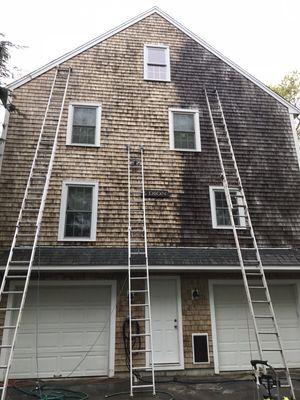 Pressure wash and transparent stain.