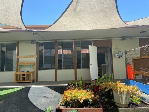 Our beautiful succulent garden right outside our toddler classroom and a sneak peak of our new mud table on the left