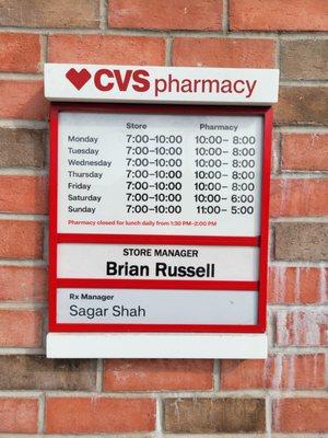 Correct hours are here.  All CVS hours shown on yelp in the area are incorrect!