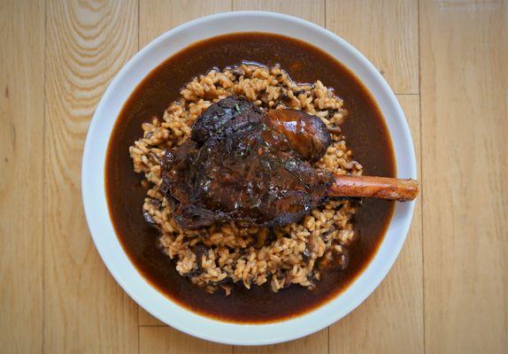 Lamb shank with wild mushroom risotto - wonderful