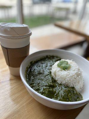 Saag Paneer, cardamom pistachio chai