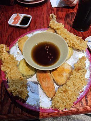 Mixed tempura with shrimp and veggies.