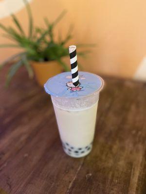 Peach boba tea