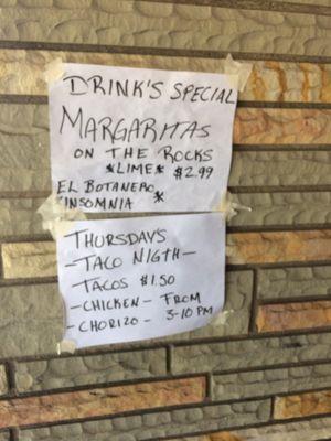 Drink & Thursday taco specials