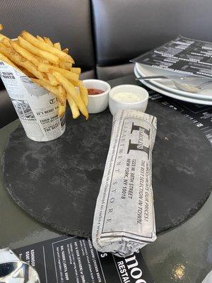 Ji Janab (vegetarian paratha roll) and fries