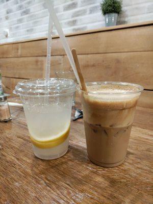 Lavender lemonade and Dalonga iced coffee