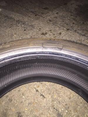 The damaged sidewall on my run flat tire.