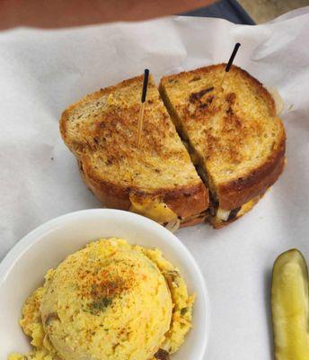 Patty melt with potato salad