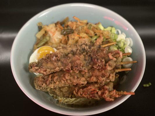 Fried Squid udon or ramen noodle soup