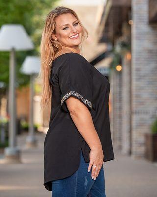 Sequin Sleeve Top (Black) Regular & Plus - VLU STYLE Wholesale Atlanta's Best Plus Size Wholesale Apparel & Clothing https://shopvlu.com