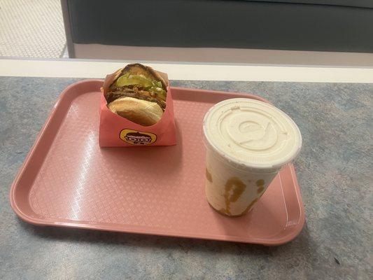 Vegan Banana Shake And Vegan Double Cheeseburger