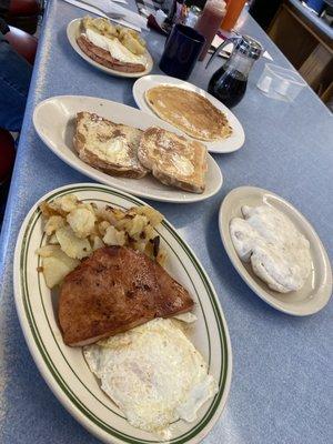 Ordered the pancakes, eggs, French toast ham steak!